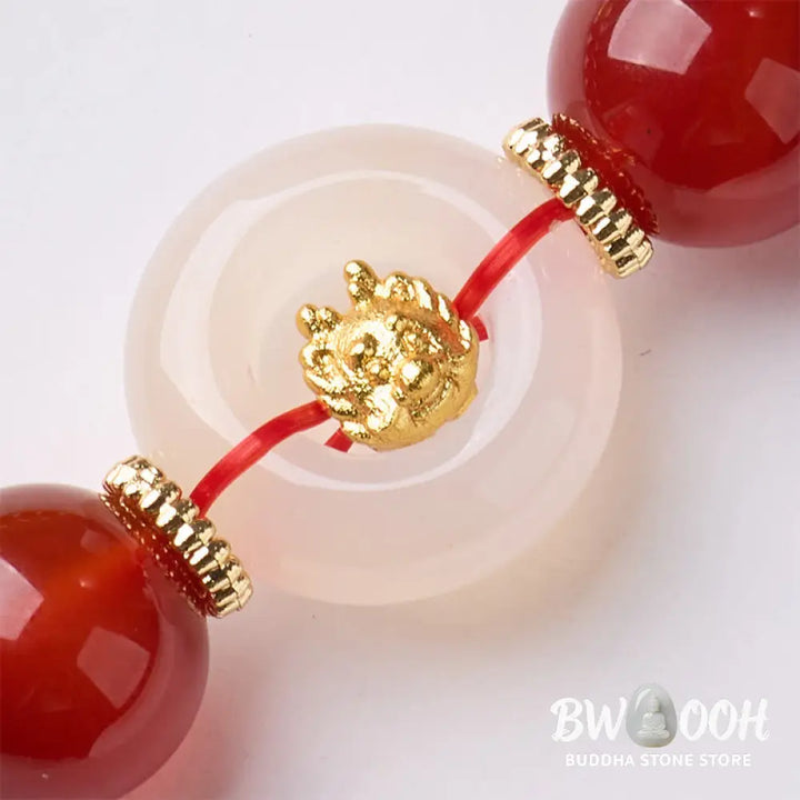 Buddha Stones Chinese Zodiac Year Of The Horse Peace Buckle Red Agate White Chalcedony Confidence Bracelet - Bracelet