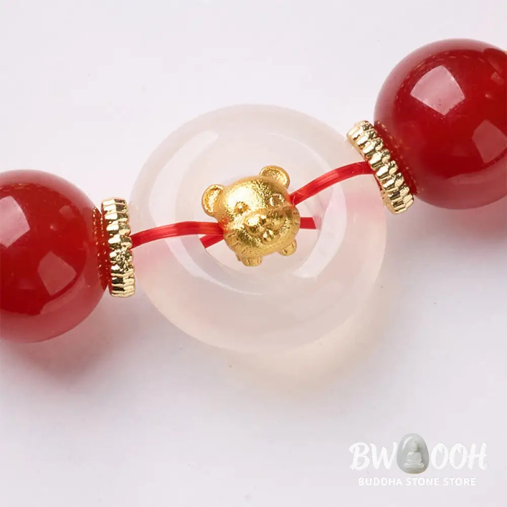 Buddha Stones Chinese Zodiac Year Of The Horse Peace Buckle Red Agate White Chalcedony Confidence Bracelet - Bracelet
