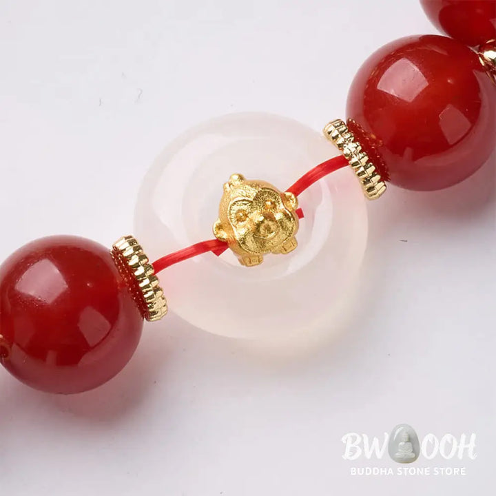 Buddha Stones Chinese Zodiac Year Of The Horse Peace Buckle Red Agate White Chalcedony Confidence Bracelet - Bracelet
