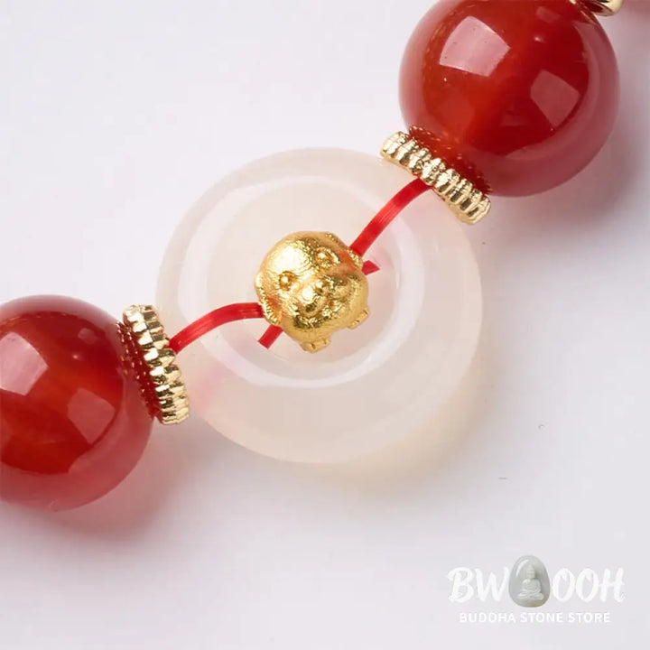 Buddha Stones Chinese Zodiac Year Of The Horse Peace Buckle Red Agate White Chalcedony Confidence Bracelet - Bracelet