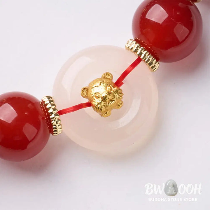 Buddha Stones Chinese Zodiac Year Of The Horse Peace Buckle Red Agate White Chalcedony Confidence Bracelet - Bracelet