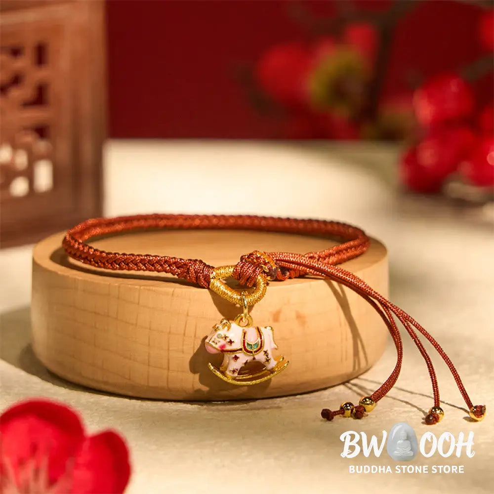 Buddha Stones Chinese Zodiac Year of the Horse Red String Luck Braided Bracelet - Horse(Wrist Circumference 14-18cm)