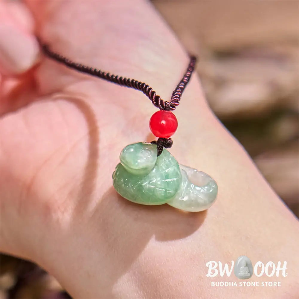 Buddha Stones Chinese Zodiac Year of the Snake Natural Jade Luck Necklace Pendant - BWOOOH - Snake - Necklaces &amp;