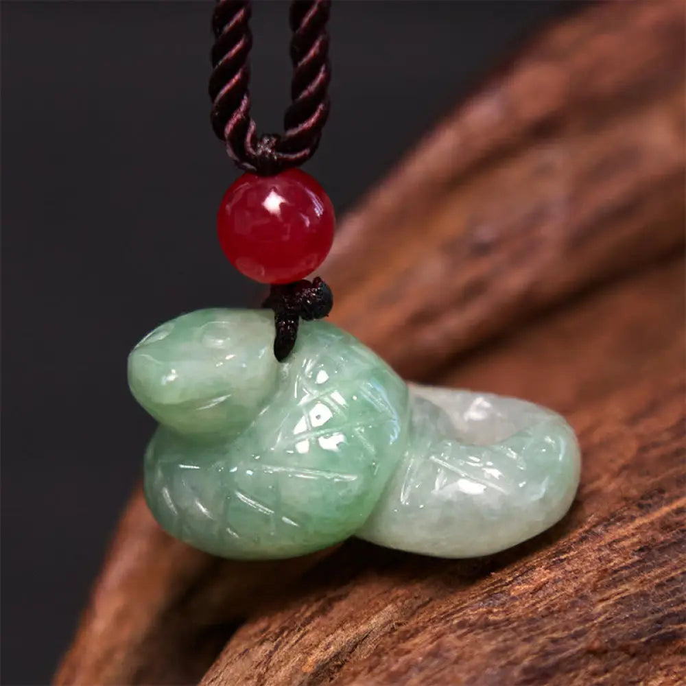 Buddha Stones Chinese Zodiac Year of the Snake Natural Jade Luck Necklace Pendant - BWOOOH - Snake - Necklaces &