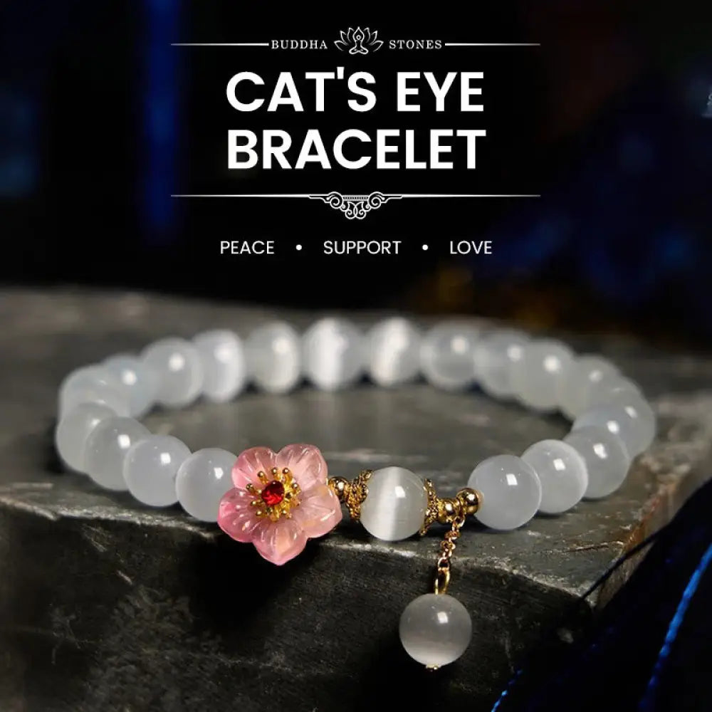 BWOOOH Chrysoberyl Cat’s Eye Pink Flowers Support Bracelet - BWOOOH - Cat’s Eye(Wrist Circumference: 14-17cm)