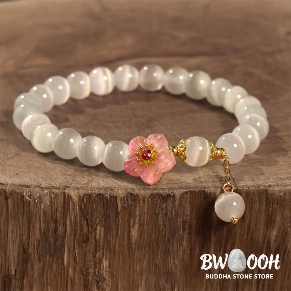 Buddha Stones Chrysoberyl Cat’s Eye Pink Flowers Support Bracelet - BWOOOH - Cat’s Eye(Wrist Circumference: 14-17cm)