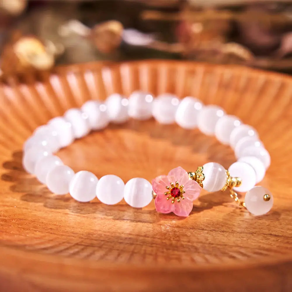 BWOOOH Chrysoberyl Cat’s Eye Pink Flowers Support Bracelet - BWOOOH - Cat’s Eye(Wrist Circumference: 14-17cm)