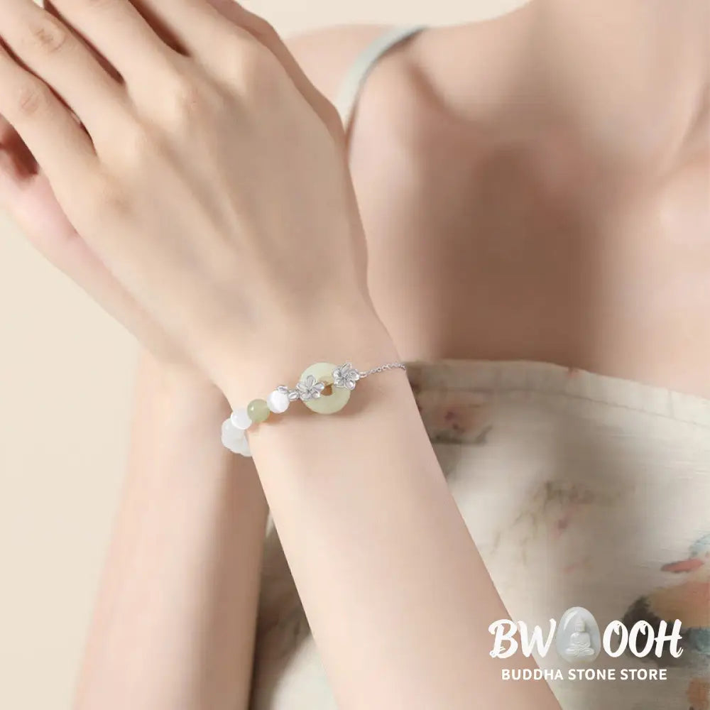 Buddha Stones Chrysoberyl Hetian Jade 999 Sterling Silver Love Bracelet - BWOOOH - Bracelet