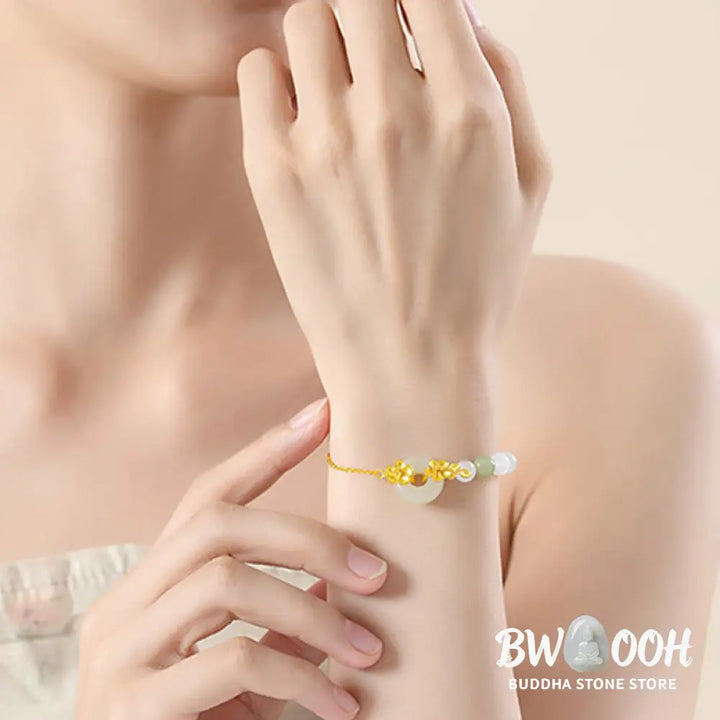 Buddha Stones Chrysoberyl Hetian Jade 999 Sterling Silver Love Bracelet - BWOOOH - Bracelet