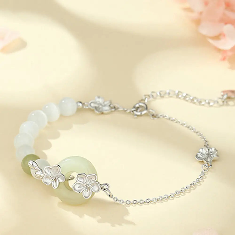 Buddha Stones Chrysoberyl Hetian Jade 999 Sterling Silver Love Bracelet - BWOOOH - Chrysoberyl Hetian Jade 999 Sterling