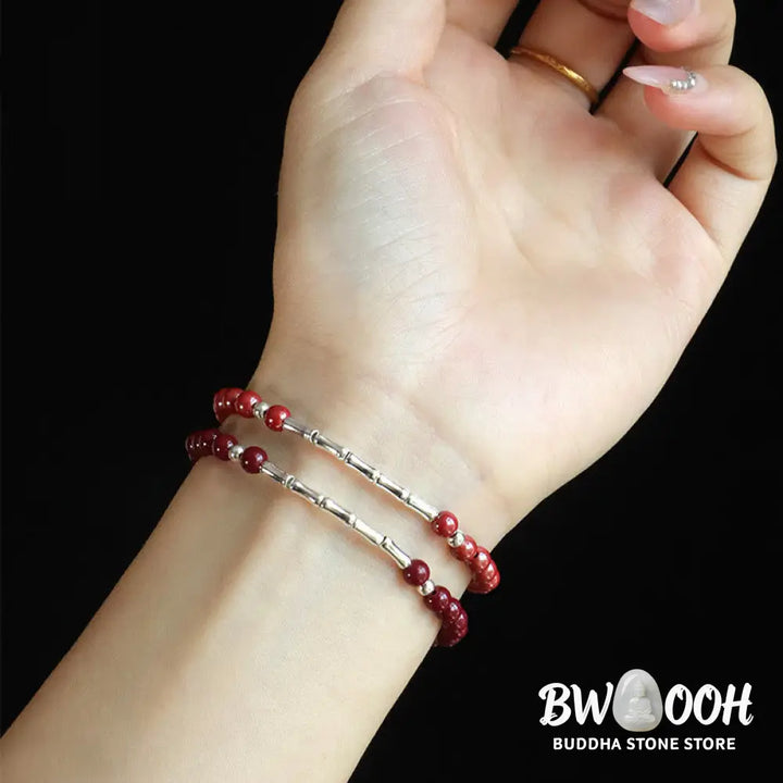 Buddha Stones Cinnabar 925 Sterling Silver Calm Concentration Bracelet - Bracelet