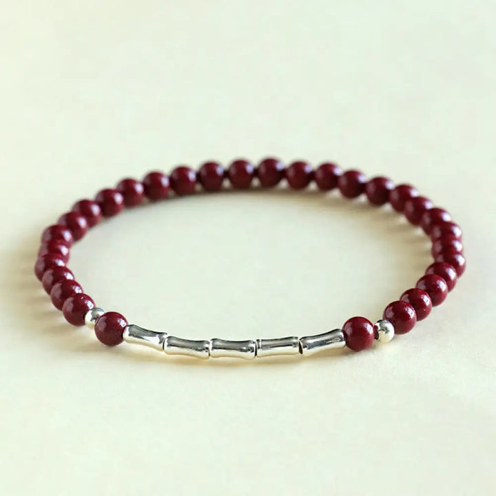 Buddha Stones Cinnabar 925 Sterling Silver Calm Concentration Bracelet - Cinnabar 4mm Bead(Wrist Circumference: 14-15