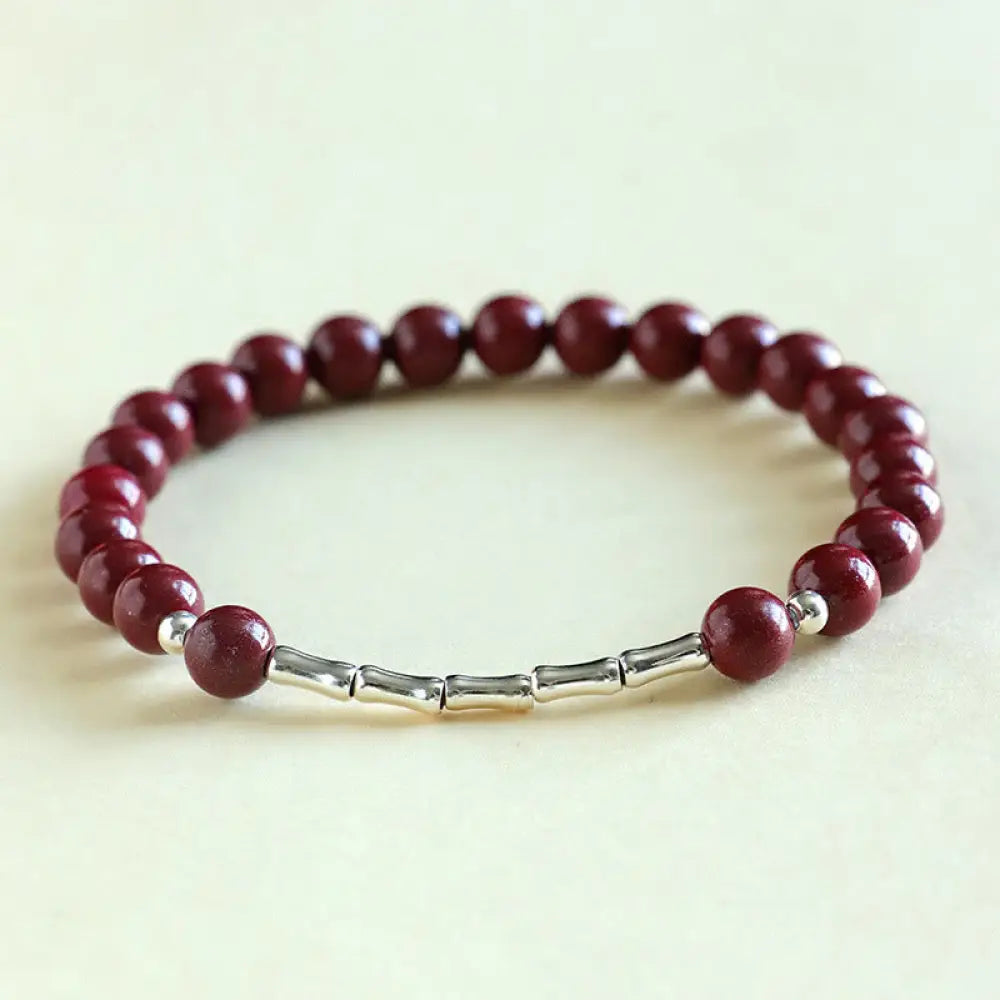Buddha Stones Cinnabar 925 Sterling Silver Calm Concentration Bracelet - Cinnabar 6mm Bead(Wrist Circumference: 14-15