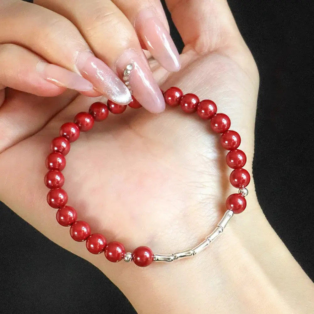 Buddha Stones Cinnabar 925 Sterling Silver Calm Concentration Bracelet - Bracelet