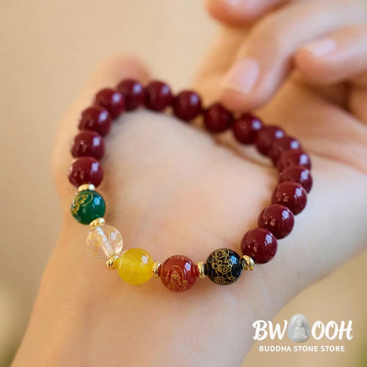 Buddha Stones Cinnabar Agate Five Directions Gods Of Wealth Blessing Bracelet - BWOOOH - Bracelet