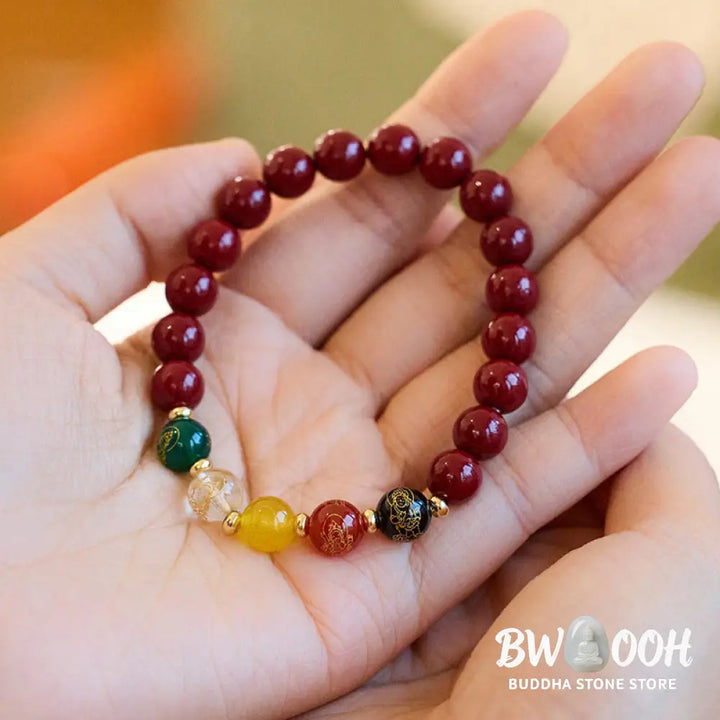 Buddha Stones Cinnabar Agate Five Directions Gods Of Wealth Blessing Bracelet - BWOOOH - Bracelet