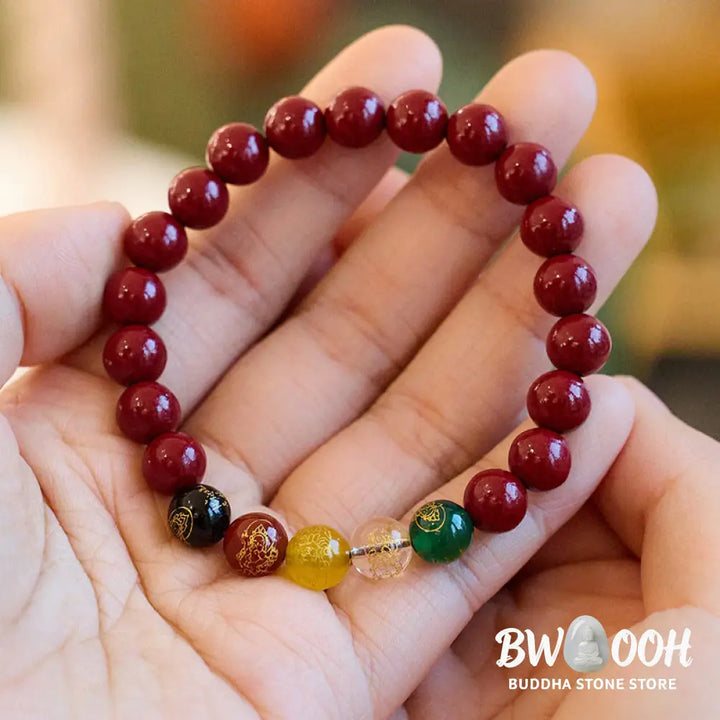 Buddha Stones Cinnabar Agate Five Directions Gods Of Wealth Blessing Bracelet - BWOOOH - Bracelet