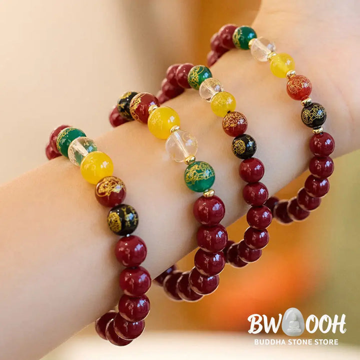 Buddha Stones Cinnabar Agate Five Directions Gods Of Wealth Blessing Bracelet - BWOOOH - Bracelet