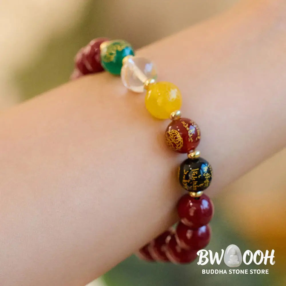 Buddha Stones Cinnabar Agate Five Directions Gods Of Wealth Blessing Bracelet - BWOOOH - Bracelet
