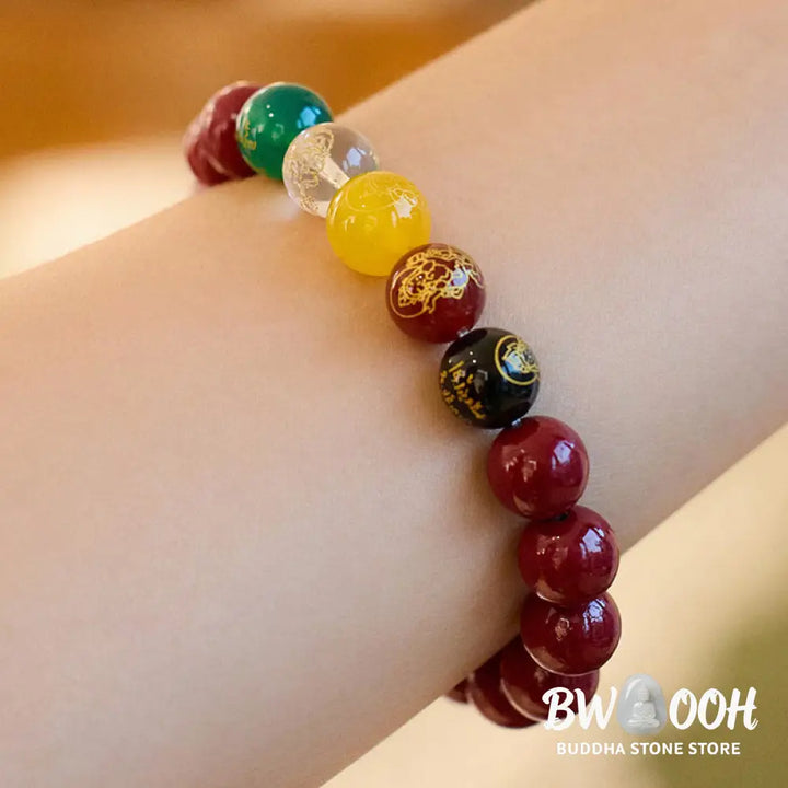 Buddha Stones Cinnabar Agate Five Directions Gods Of Wealth Blessing Bracelet - BWOOOH - Bracelet