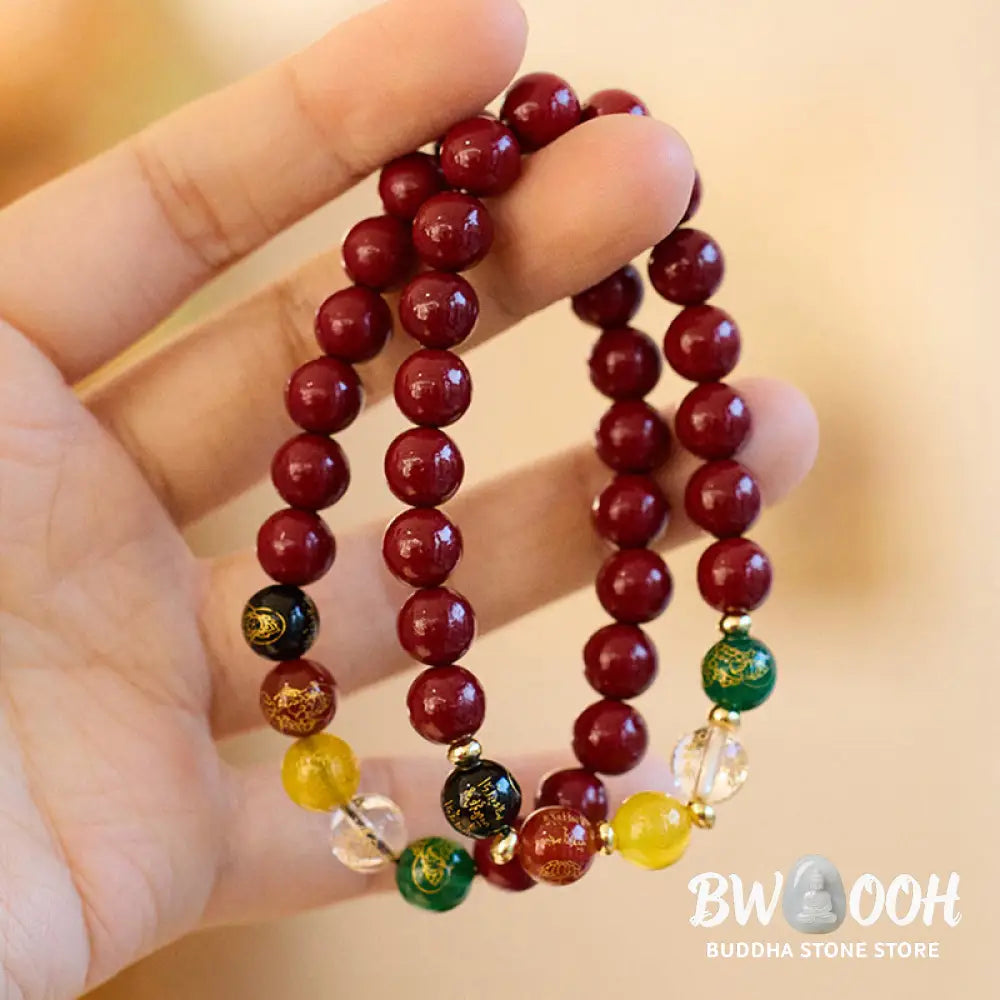 Buddha Stones Cinnabar Agate Five Directions Gods Of Wealth Blessing Bracelet - BWOOOH - Bracelet