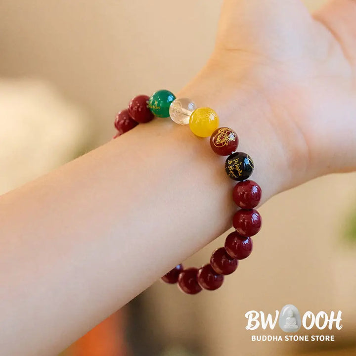 Buddha Stones Cinnabar Agate Five Directions Gods Of Wealth Blessing Bracelet - BWOOOH - Bracelet