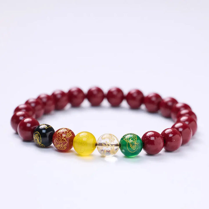 BWOOOH Cinnabar Agate Five Directions Gods Of Wealth Blessing Bracelet — Cinnabar crystal healing bracelet for spiritual h...