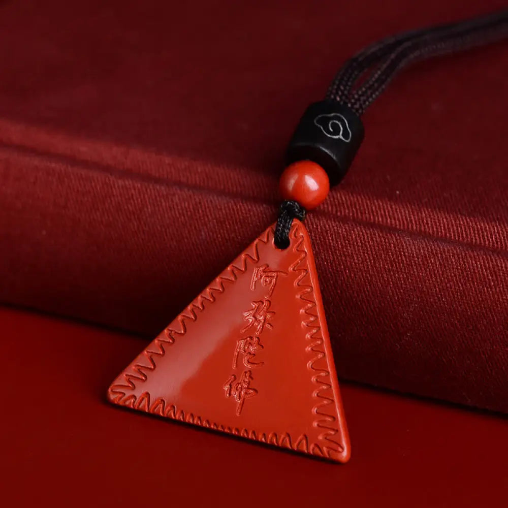 Buddha Stones Cinnabar Amitabha Calm Necklace Pendant - BWOOOH - Orange-Red Cinnabar / Brown Rope - Necklaces &amp; Pendants