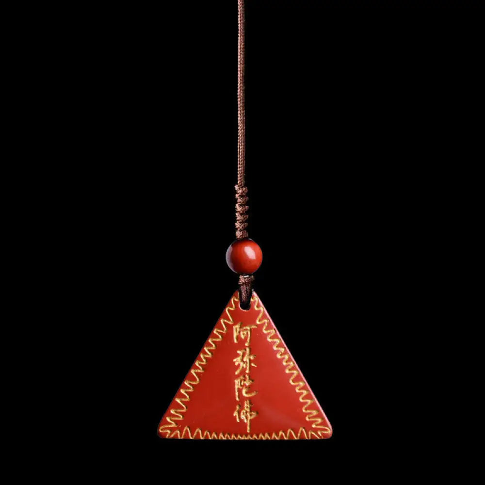 Buddha Stones Cinnabar Amitabha Calm Necklace Pendant - BWOOOH - Orange-Red Cinnabar Gilded / Phone Hanging Decoration