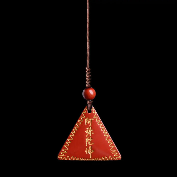 Buddha Stones Cinnabar Amitabha Calm Necklace Pendant - BWOOOH - Orange-Red Cinnabar Gilded / Phone Hanging Decoration