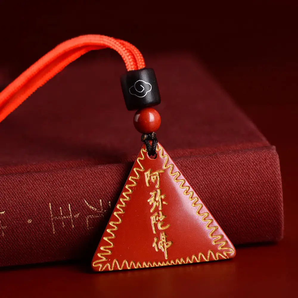 Buddha Stones Cinnabar Amitabha Calm Necklace Pendant - BWOOOH - Orange-Red Cinnabar Gilded / Red Rope - Necklaces &amp;