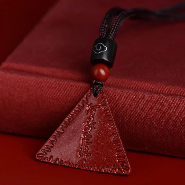 Buddha Stones Cinnabar Amitabha Calm Necklace Pendant - BWOOOH - Purple-Red Cinnabar / Brown Rope - Necklaces &amp; Pendants