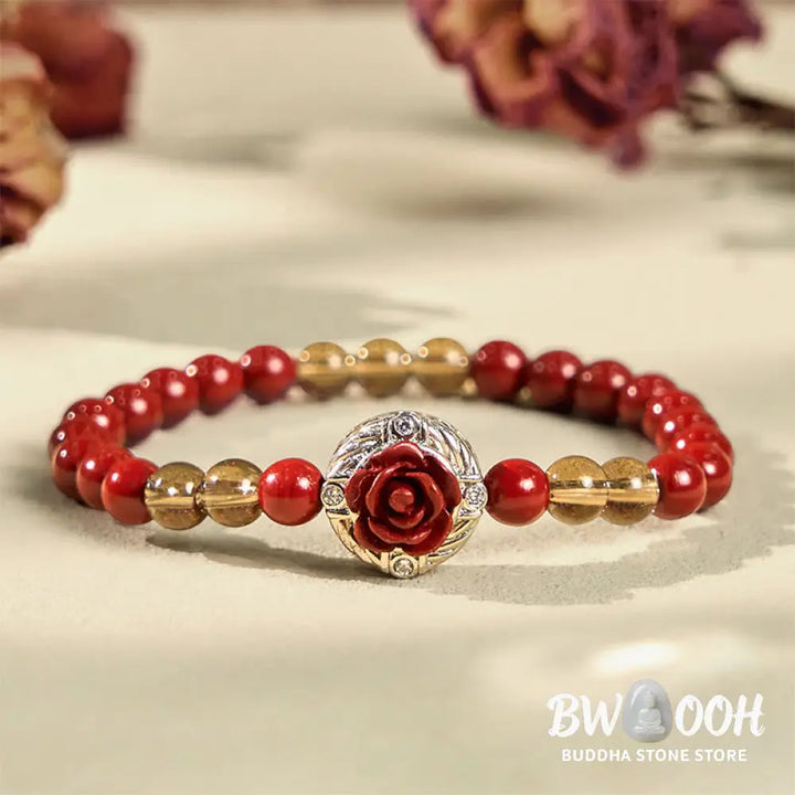 Buddha Stones Cinnabar Angora Red Shell Pearl Rose Petals Calm Bracelet - BWOOOH - Cinnabar(Wrist Circumference: