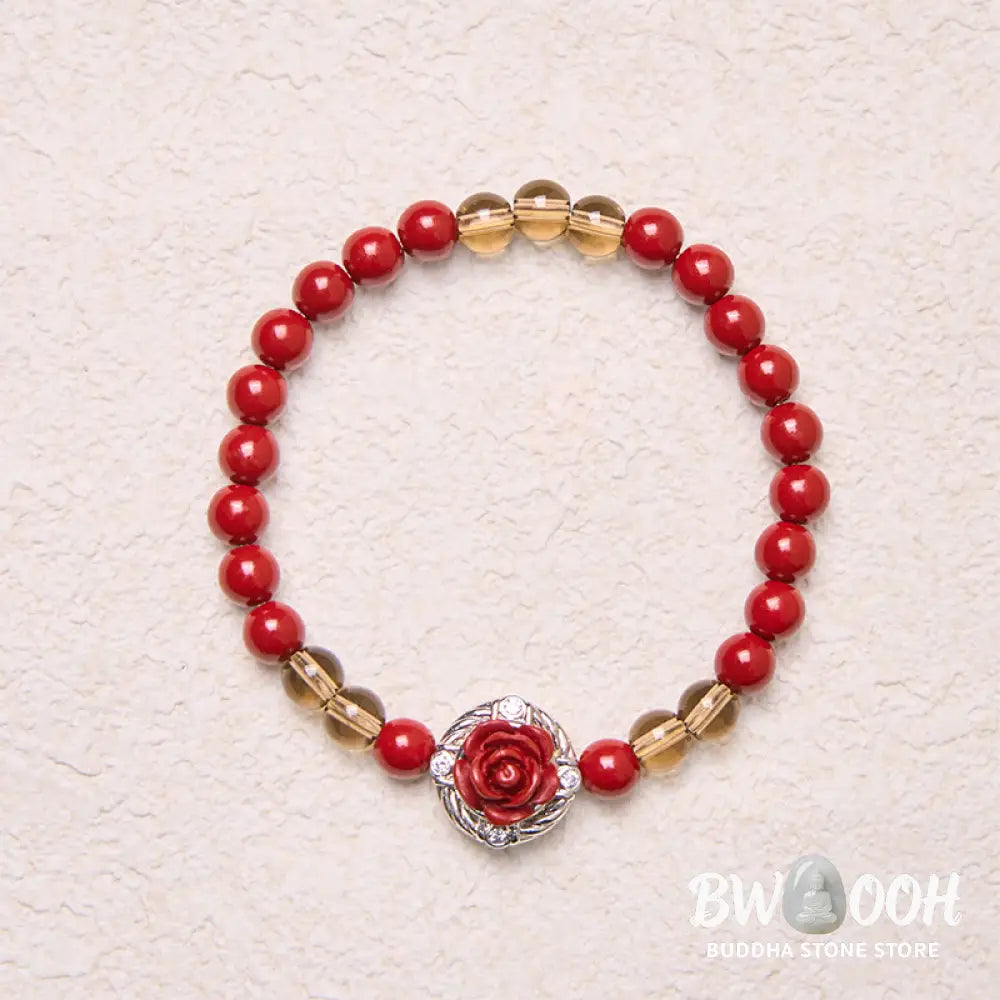 Buddha Stones Cinnabar Angora Red Shell Pearl Rose Petals Calm Bracelet - BWOOOH - Cinnabar(Wrist Circumference: