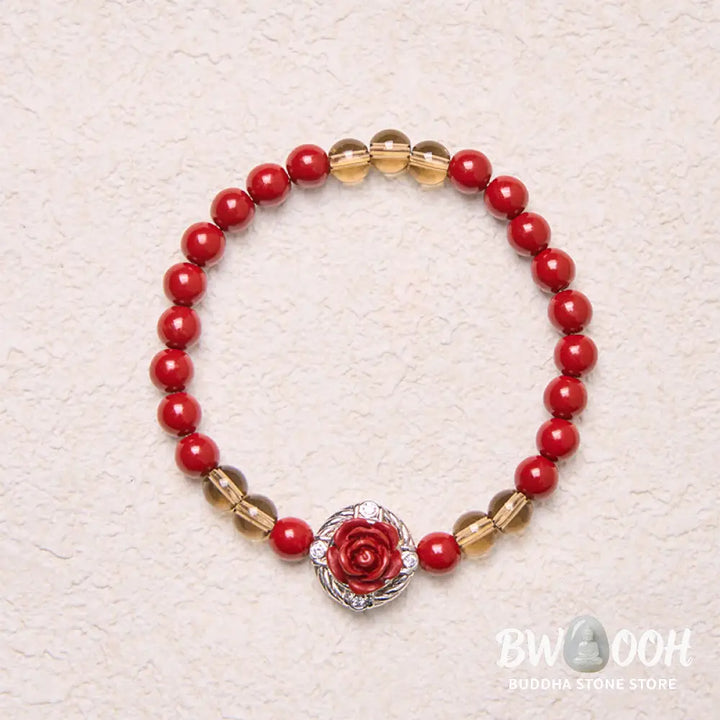Buddha Stones Cinnabar Angora Red Shell Pearl Rose Petals Calm Bracelet - BWOOOH - Cinnabar(Wrist Circumference: