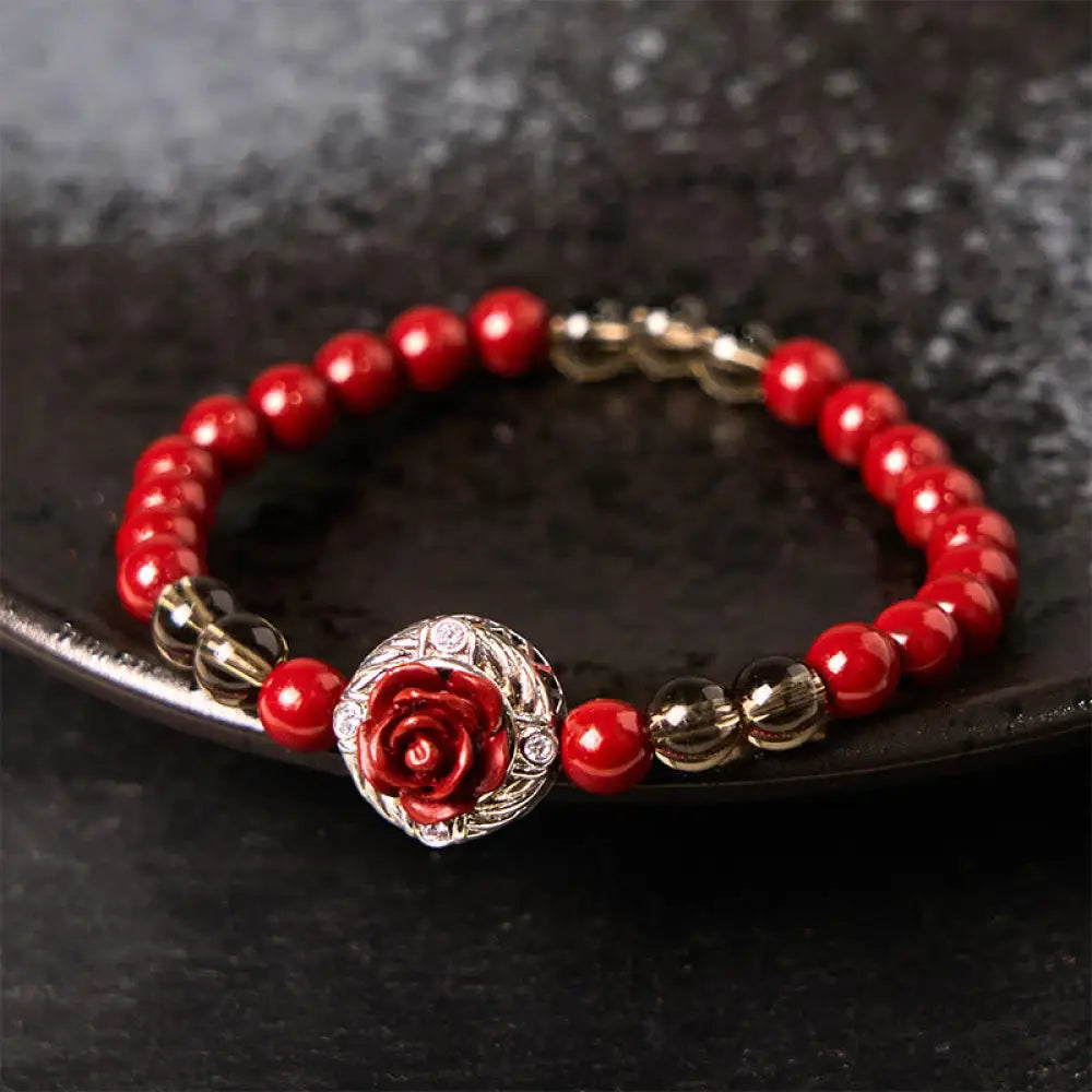 BWOOOH Cinnabar Angora Red Shell Pearl Rose Petals Calm Bracelet — Cinnabar crystal healing bracelet for spiritual healing...