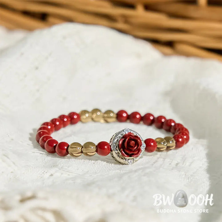 Buddha Stones Cinnabar Angora Red Shell Pearl Rose Petals Calm Bracelet - BWOOOH - Cinnabar(Wrist Circumference: