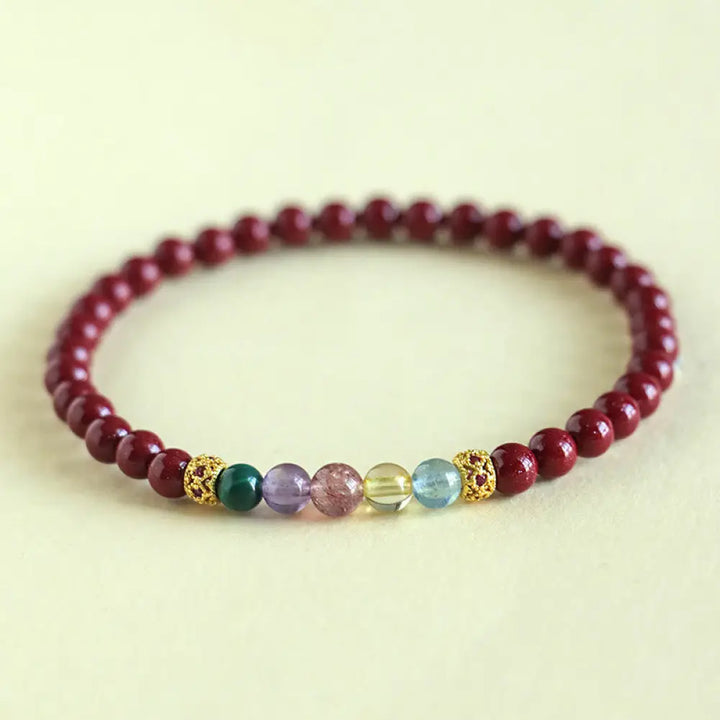 BWOOOH Cinnabar Aquamarine Citrine Strawberry Quartz Amethyst Malachite Blessing Bracelet - BWOOOH - Dark Red