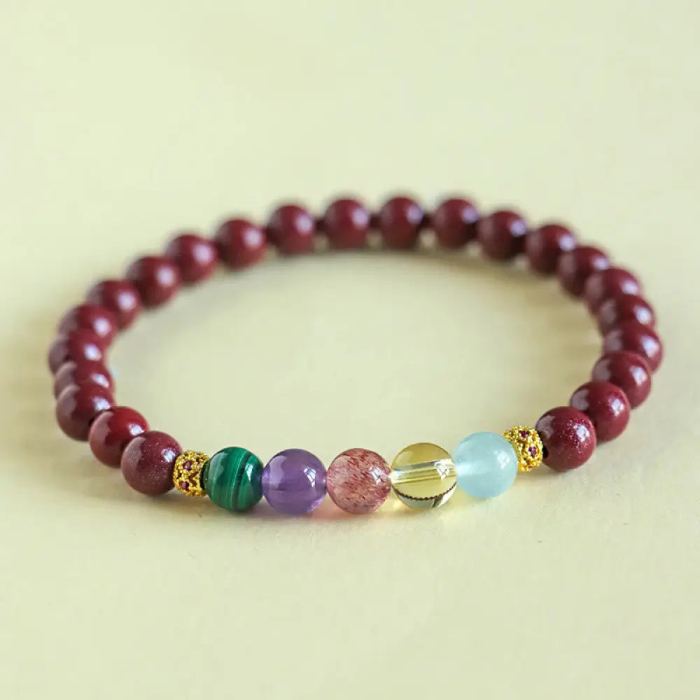 Buddha Stones Cinnabar Aquamarine Citrine Strawberry Quartz Amethyst Malachite Blessing Bracelet - BWOOOH - Dark Red