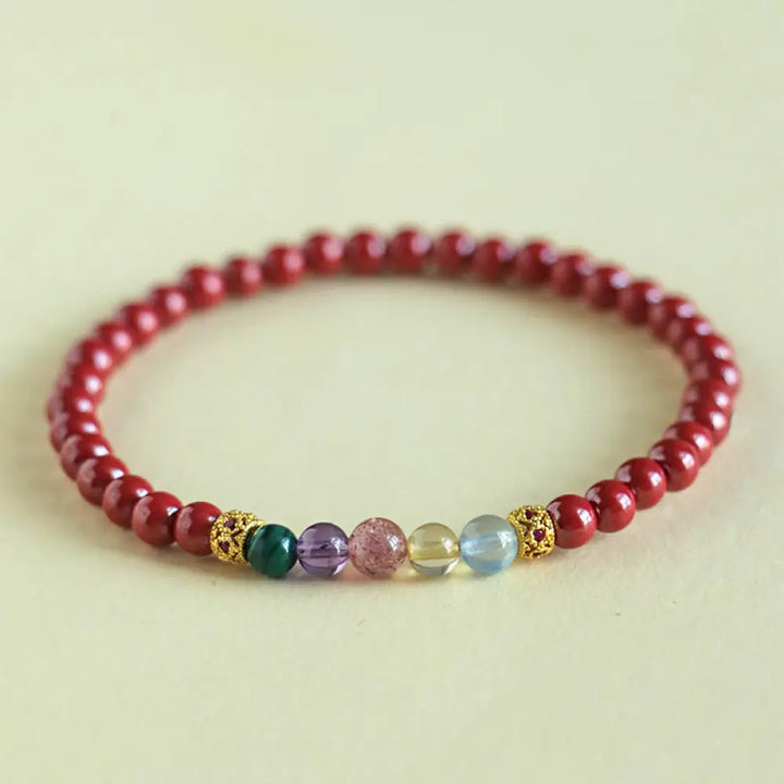 Buddha Stones Cinnabar Aquamarine Citrine Strawberry Quartz Amethyst Malachite Blessing Bracelet - BWOOOH - Red