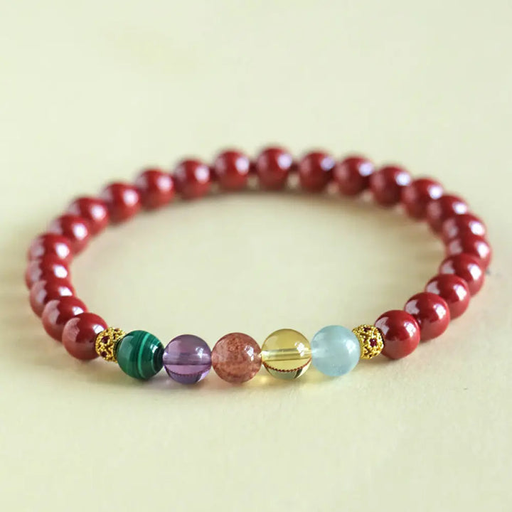Buddha Stones Cinnabar Aquamarine Citrine Strawberry Quartz Amethyst Malachite Blessing Bracelet - BWOOOH - Red