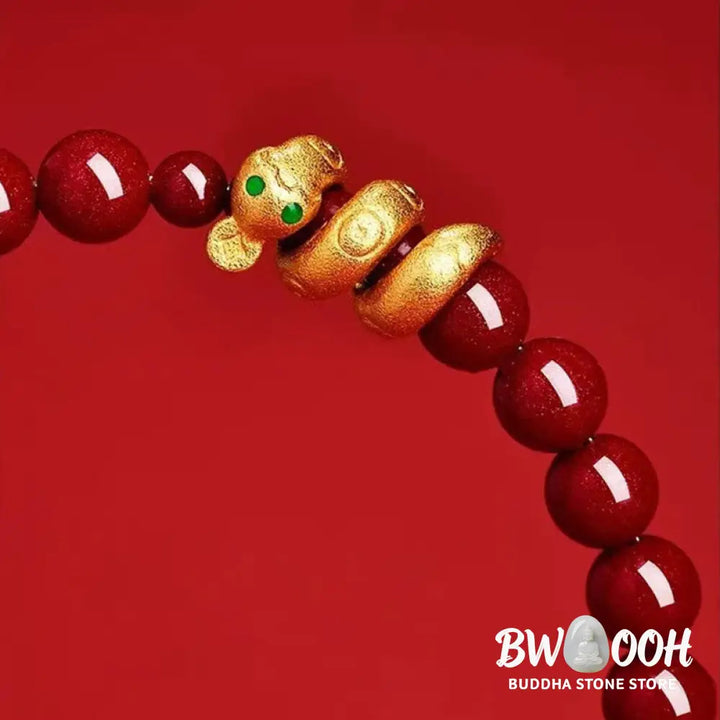 Buddha Stones Cinnabar Bead Hetian Jade Year Of The Snake Blessing Bracelet - BWOOOH - Bracelet