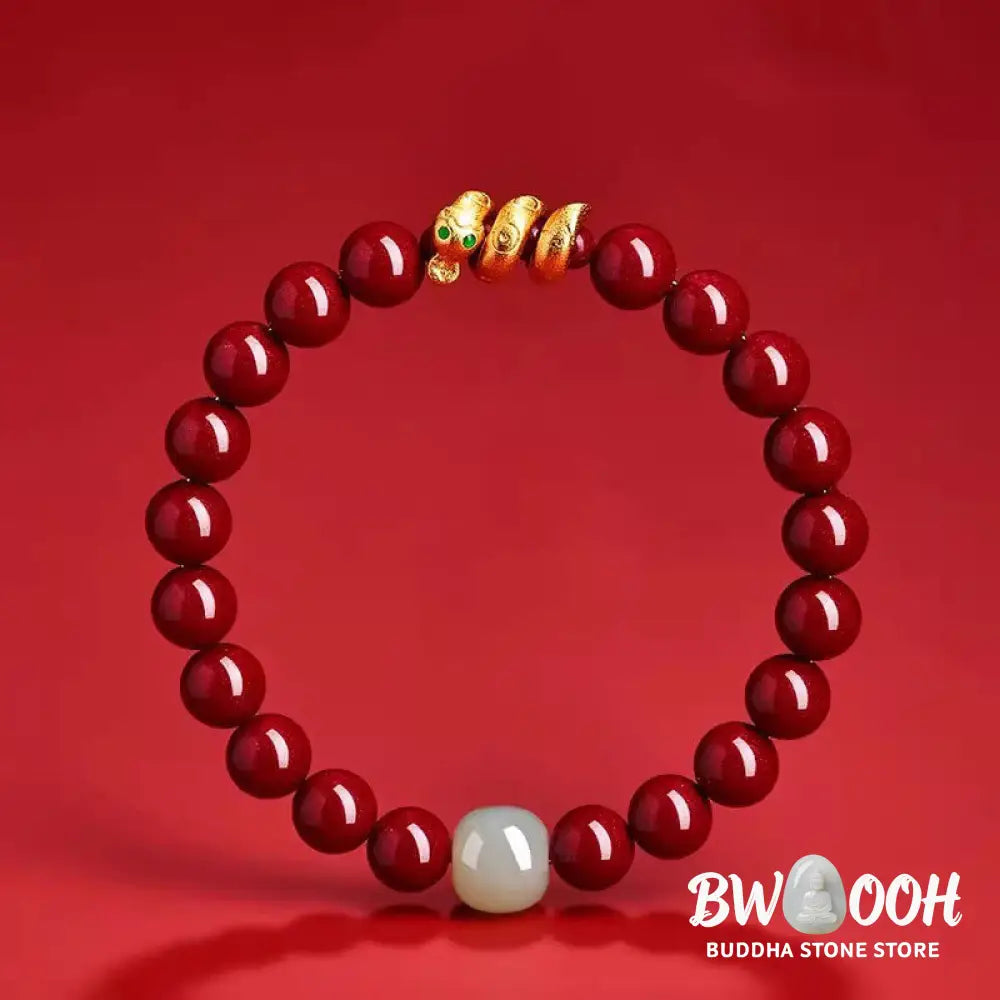Buddha Stones Cinnabar Bead Hetian Jade Year Of The Snake Blessing Bracelet - BWOOOH - Bracelet