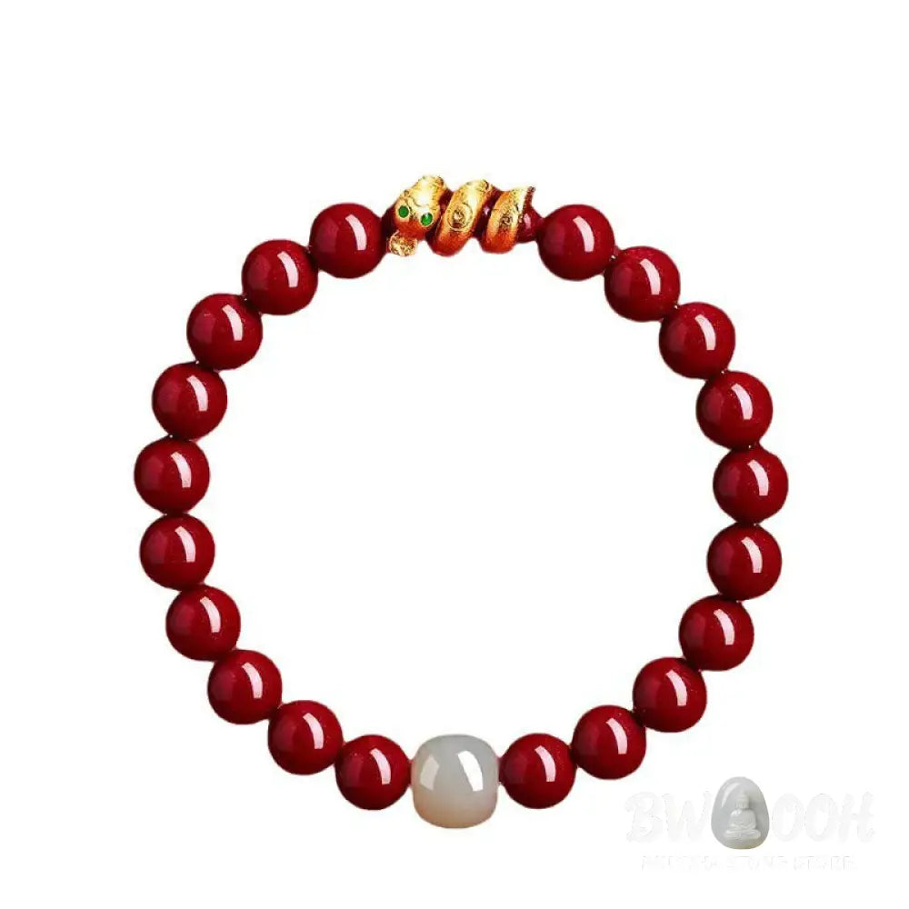 Buddha Stones Cinnabar Bead Hetian Jade Year Of The Snake Blessing Bracelet - BWOOOH - Bracelet