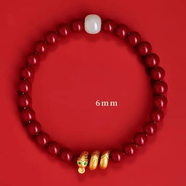 Buddha Stones Cinnabar Bead Hetian Jade Year Of The Snake Blessing Bracelet - BWOOOH - 6mm Cinnabar Hetian Jade