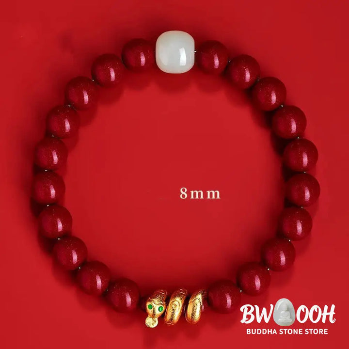 Buddha Stones Cinnabar Bead Hetian Jade Year Of The Snake Blessing Bracelet - BWOOOH - Bracelet
