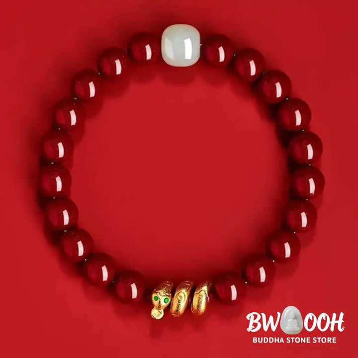 Buddha Stones Cinnabar Bead Hetian Jade Year Of The Snake Blessing Bracelet - BWOOOH - Bracelet