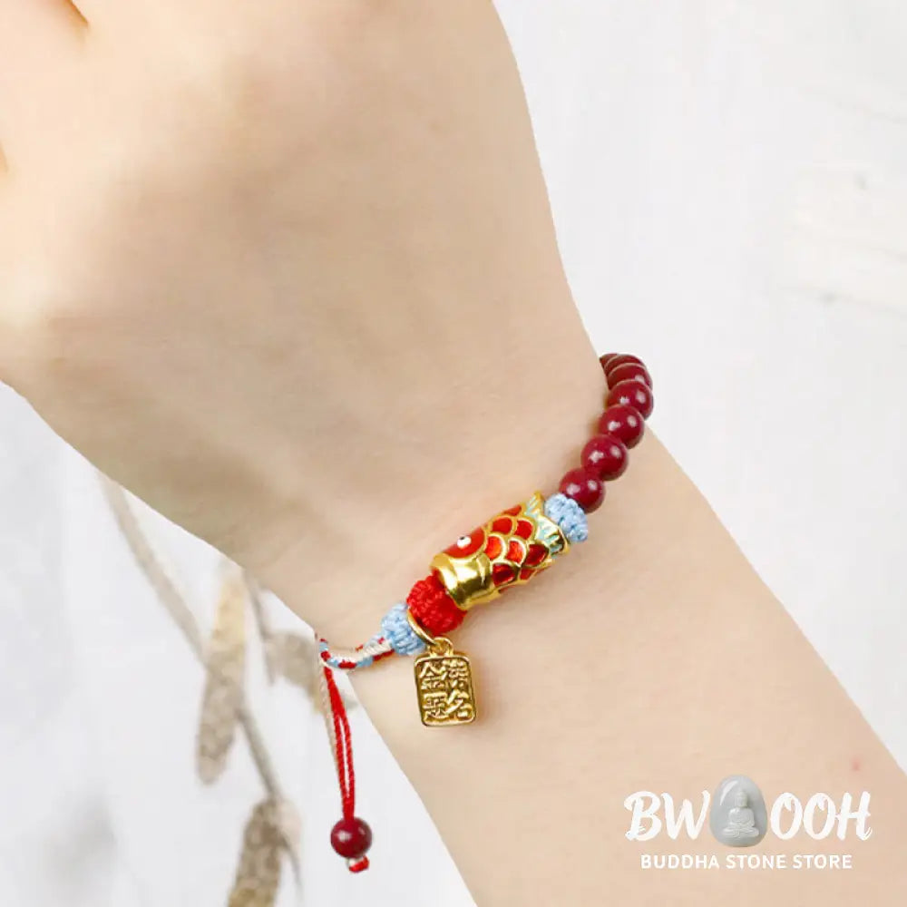 Buddha Stones Cinnabar Beads Lucky Koi Fish Blessing Bracelet - Koi Fish(Wrist Circumference: 14-19cm) - Bracelet