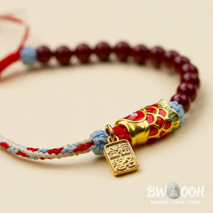 Buddha Stones Cinnabar Beads Lucky Koi Fish Blessing Bracelet - Koi Fish(Wrist Circumference: 14-19cm) - Bracelet