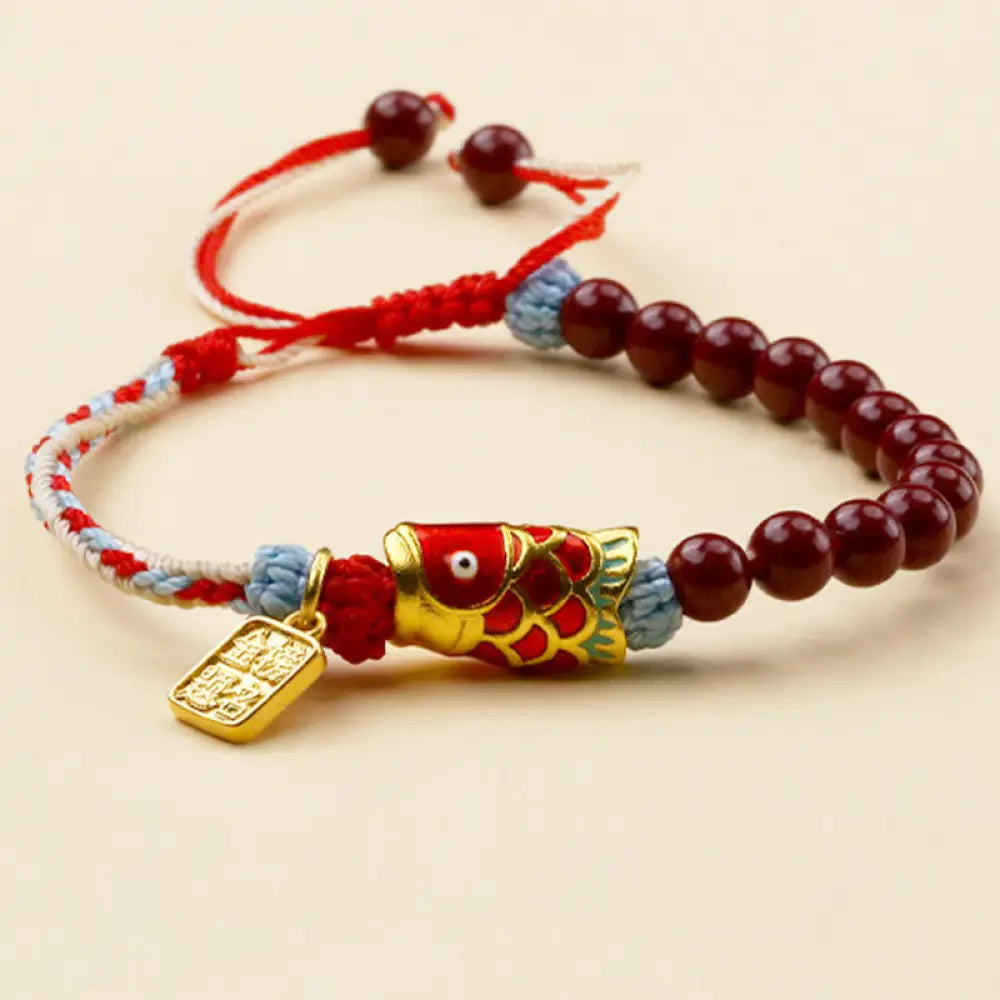 BWOOOH Cinnabar Beads Lucky Koi Fish Blessing Bracelet